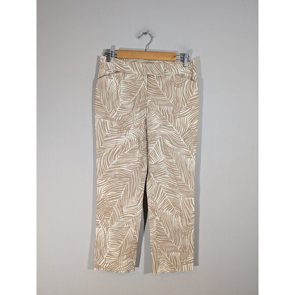 Talbots Womens Tan Tropical Mid Rise Cropped Pants Sz 2 Resortwear Casual Mature - Picture 1 of 10